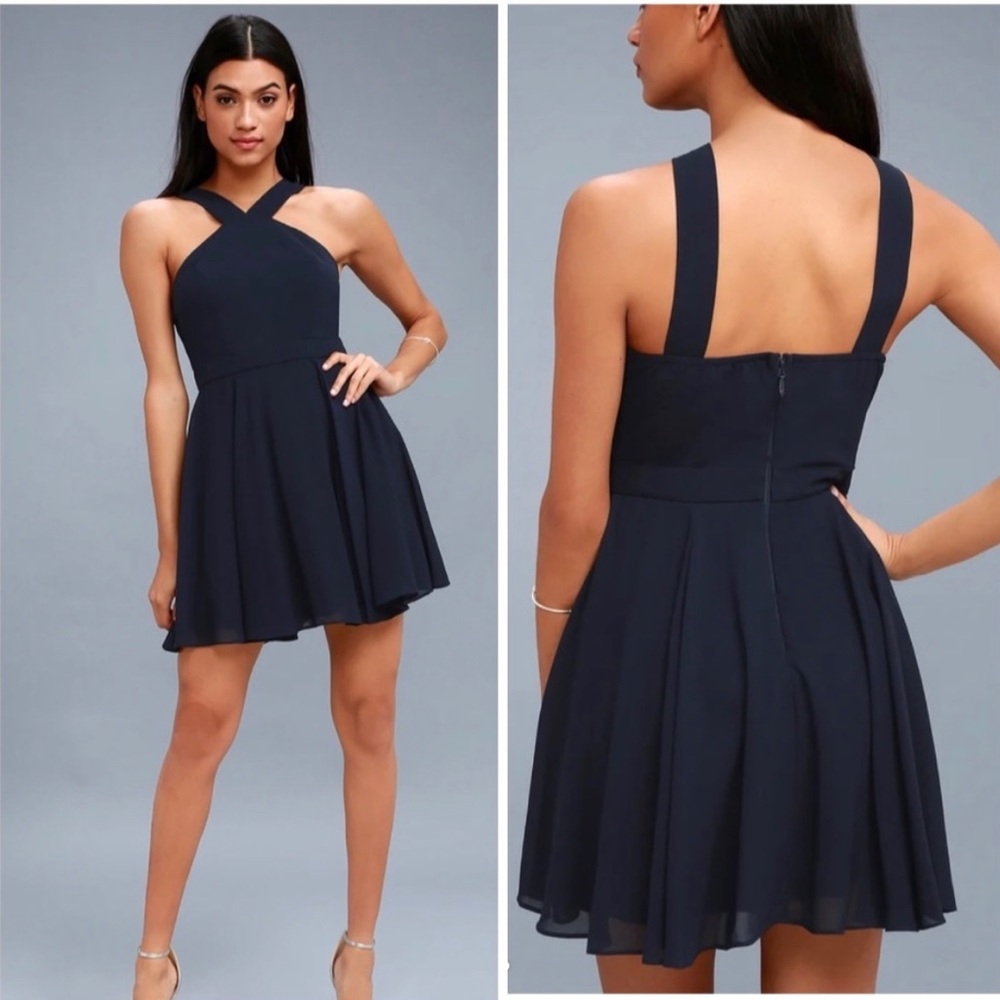Lulus Forevermore Navy Blue Skater Dress